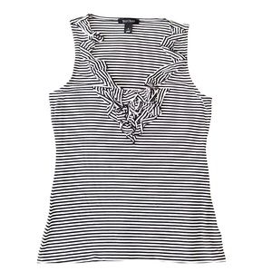Ruffled Sleeveless Scoop-Neck Blouse, Striped